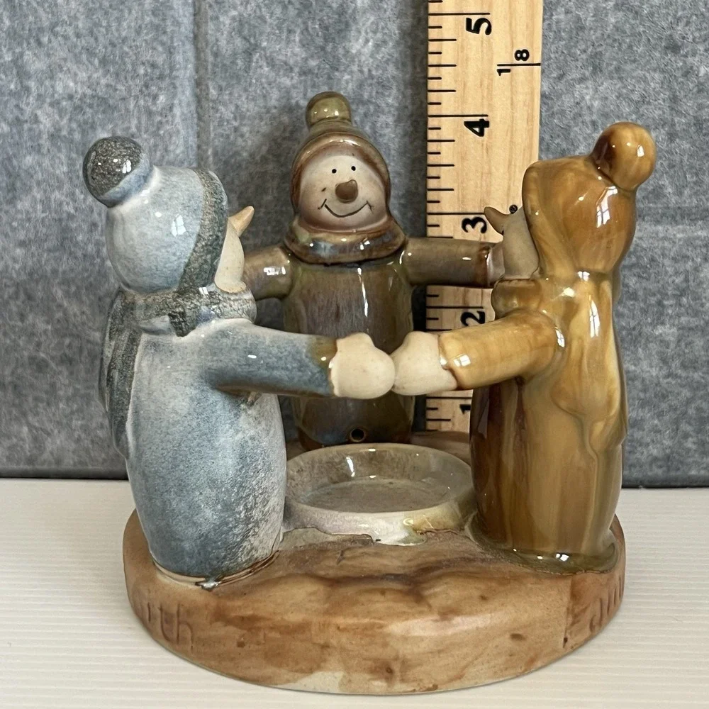 Circle of Snowman Winter Ceramic Votive Candle Holder Faith Family Friends